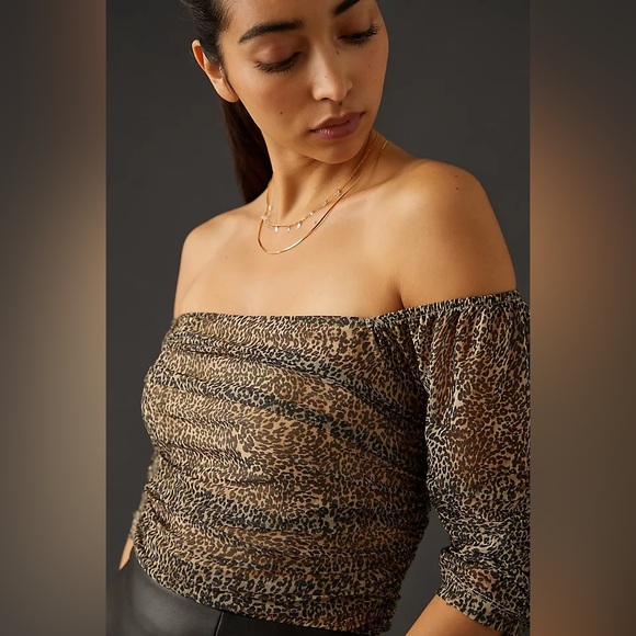 Anthropologie Shirred Animal Print Mesh Top Size Small - Picture 3 of 7